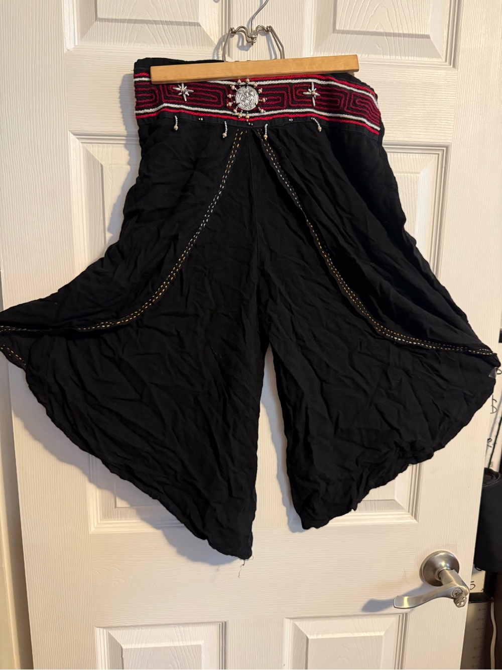 Boho Black Harem short Pants with Embroidered Waist